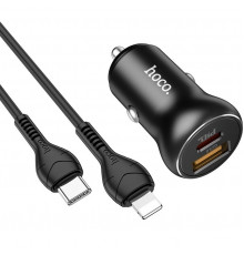 Автомобильное зарядное устройство Hoco NZ5 PD30W QC3.0 + Type-C to Lightning Black