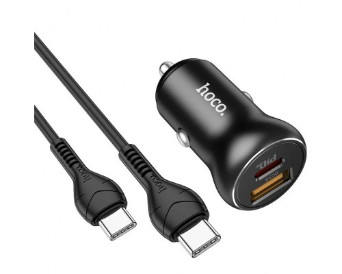 Автомобильное зарядное устройство Hoco NZ5 PD30W QC3.0 + Type-C to Type-C Black