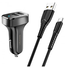 Автомобильное зарядное устройство Usams-NT U35 Type-C Charging Cable 1M Black +C13 2.1A Dual USB