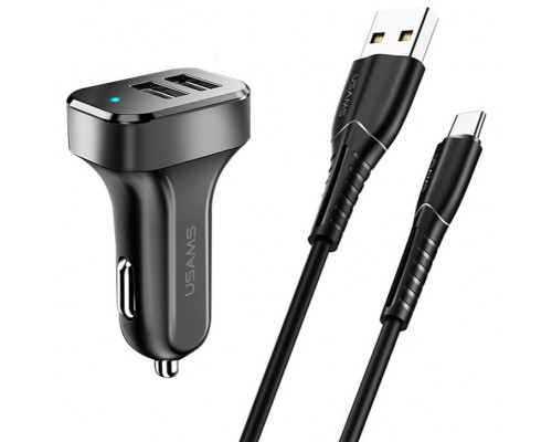 Автомобільний зарядний пристрій Usams-NT U35 Type-C Charging Cable 1M Black + C13 2.1A Dual USB