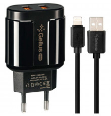 Сетевое зарядное устройство Gelius Avangard GP-HC06 2USB 2.4A 12W + кабель Lightning Black