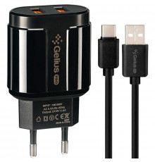 Сетевое зарядное устройство Gelius Avangard GP-HC06 2USB 2.4A 12W + кабель Type-C Black