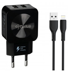 Сетевое зарядное устройство Gelius Prime GU-HC02 2USB 2.1A 12W + кабель Lightning Black