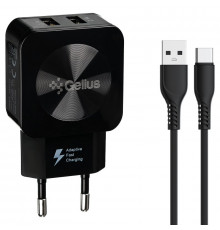 Сетевое зарядное устройство Gelius Prime GU-HC02 2USB 2.1A 12W + кабель Type-C Black